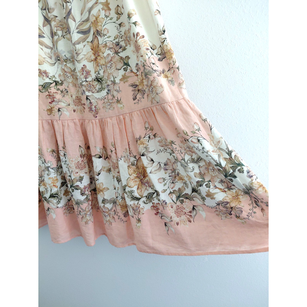 House of Harlow 1960 Boho Floral Midi Skirt LARGE Linen Chintz Tiered Pink Girly - Picture 6 of 15